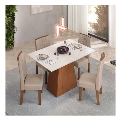 Conjunto De Mesa Dulce Dj 1,20x0,90 Com 4 Cadeiras Zoe Freijo/off White/ Bege
