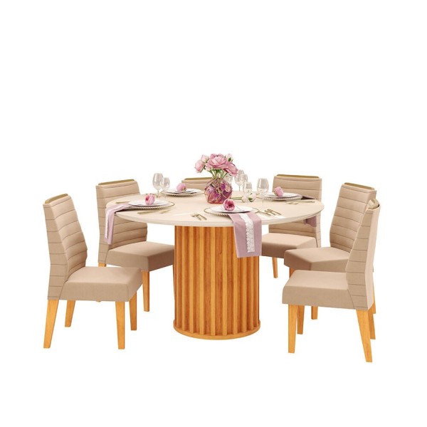 Conjunto de Mesa DJ Móveis New Viena Com 6 Cadeiras Ondina