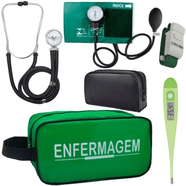 Encontraproduto.com.br - Kit Aparelho Pressão Estetoscópio Enfermagem Verde