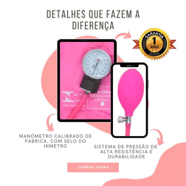 Encontraproduto.com.br - Kit Aparelho Pressão Estetoscópio Enfermagem Fúcsia