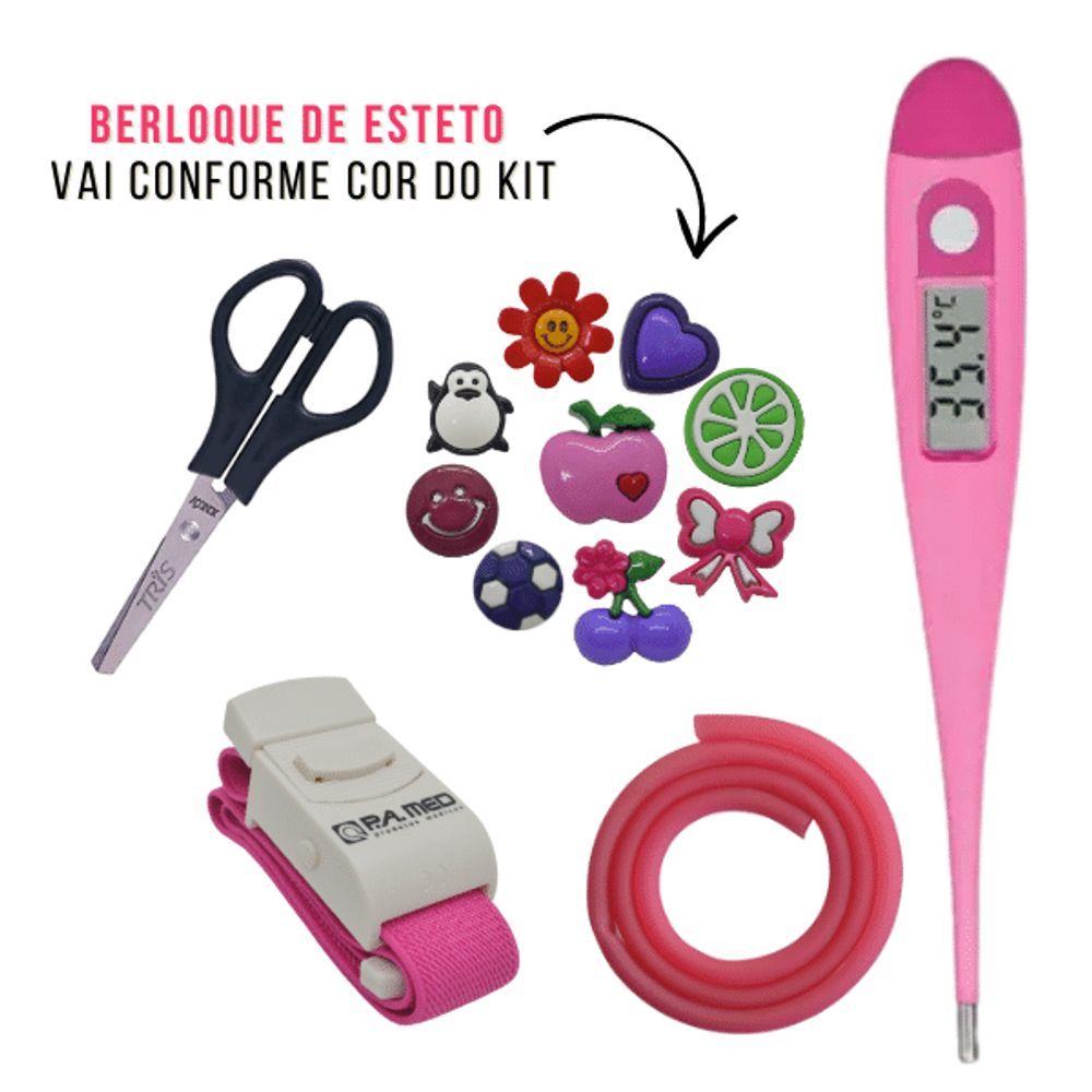 Encontraproduto.com.br - Kit Bolsa Aparelho De Pressão Esfigmomanômetro Enfermagem Fúcsia