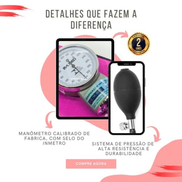 Encontraproduto.com.br - Kit Bolsa Aparelho De Pressão Aneroide Esteto Enfermagem Fúcsia
