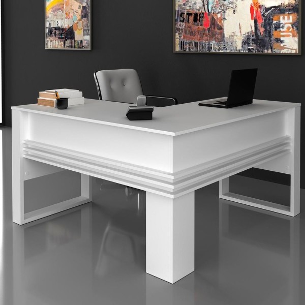 Encontraproduto.com.br - Conjunto Escritório Mesa Em L Gaveteiro E Balcão Branco
