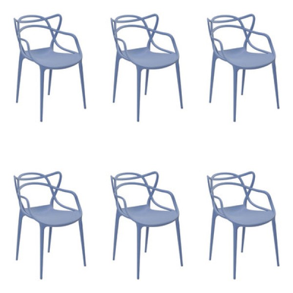 6 Cadeiras Decorativas Sala e Cozinha Feliti pp Azul Caribe