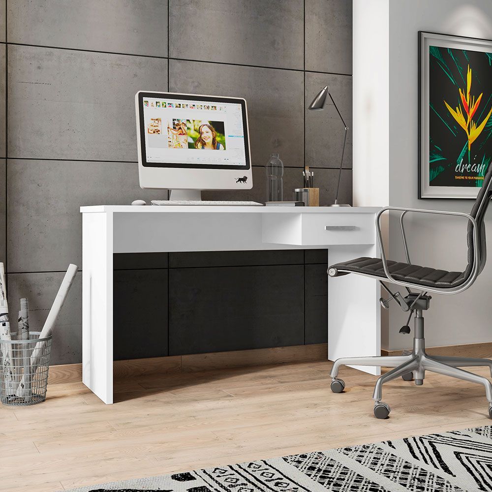 Encontraproduto.com.br - Mesa para Escritório Home Office com Gaveta Emma Branco