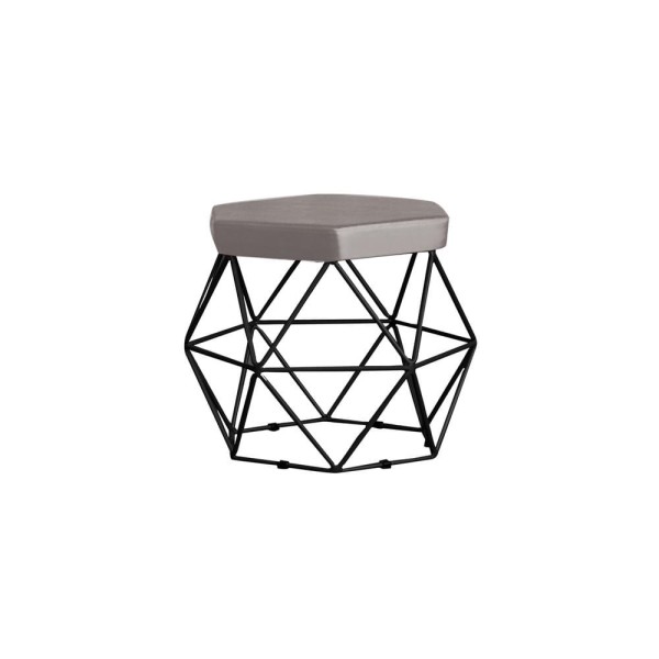 Puff Decorativo Base Preta Elsa Suede Cinza G41 - Gran Belo