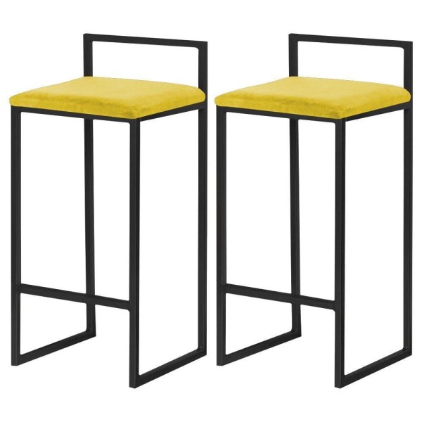 Kit 2 Banquetas Selena Base Preta Suede Amarelo Gran Belo
