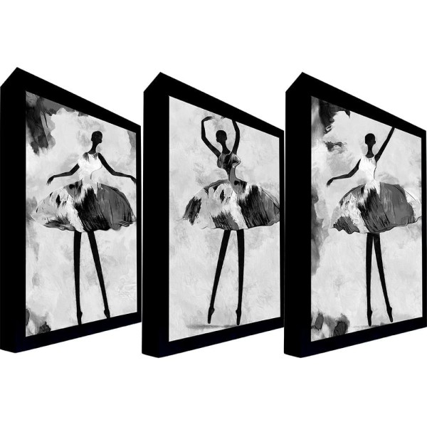 Conjunto de Quadros Decorativos 135x80 cm Bailarina 005 com Moldura Laqueada Preto - Gran Belo