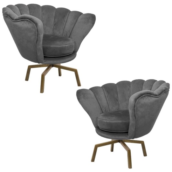 Encontraproduto.com.br - Kit 2 Poltronas Decorativas Crown Pés Spider Giratório Veludo Cinza G15 - Gran Belo