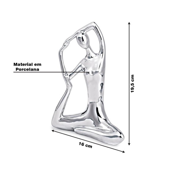 Encontraproduto.com.br - Escultura Decorativa de Yoga em Porcelana 19,5x16x6 Prata G39 - Gran Belo