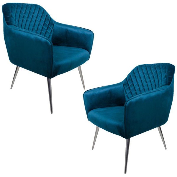 2 Poltronas Versalhes Pés Palito Polido Veludo Azul