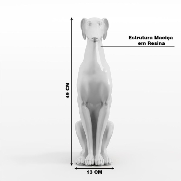 Encontraproduto.com.br - Escultura Galgo em Resina Maciça Branco Gran Belo