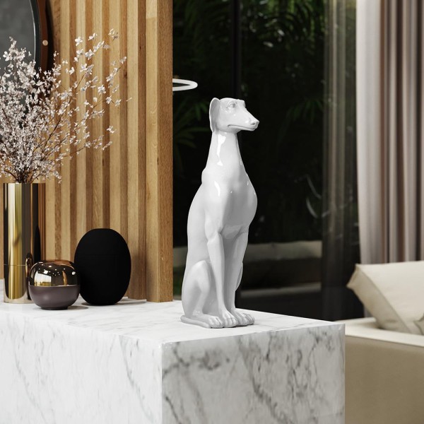 Encontraproduto.com.br - Escultura Galgo em Resina Maciça Branco Gran Belo