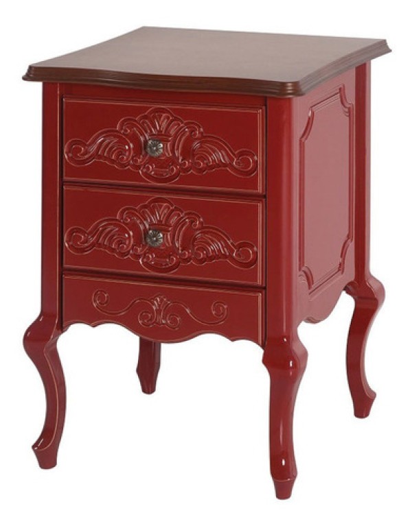 Mesa De Cabeceira Zahra 2 Gavetas Vermelho/imbuía Gran Belo