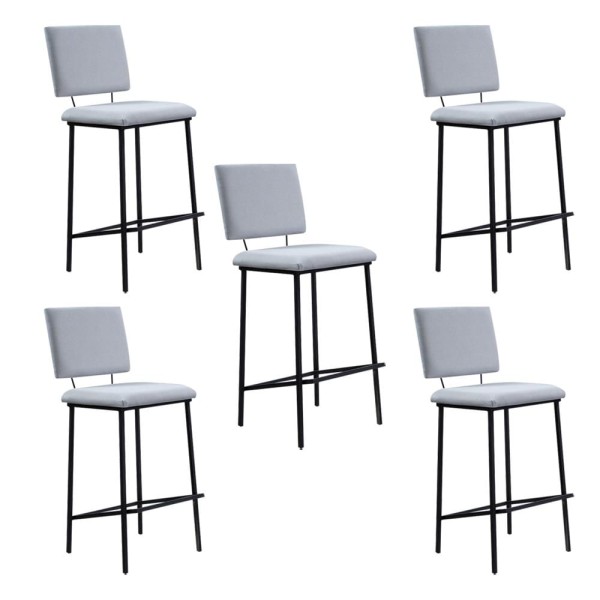 Kit 5 Banquetas Fixa Decorativa Base de Aço Marcius Linho Gelo - Gran Belo