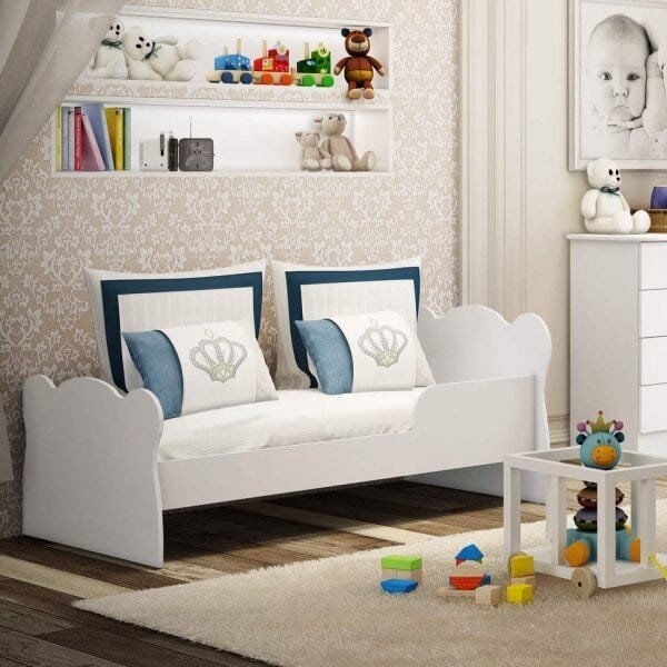 Encontraproduto.com.br - Quarto Infantil Completo Docinho com Guarda Roupa 3 Portas, Cômoda, Mini Cama e Nicho Espresso Móveis Branco