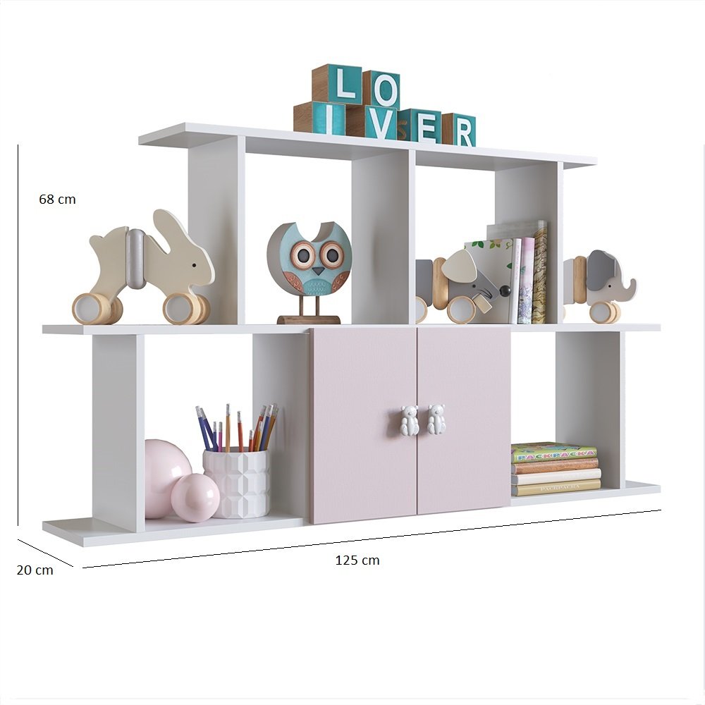Encontraproduto.com.br - Quarto Infantil Completo Docinho com Guarda-Roupa, Cômoda, Mini Cama e Nicho Espresso Móveis Branco/Rosa