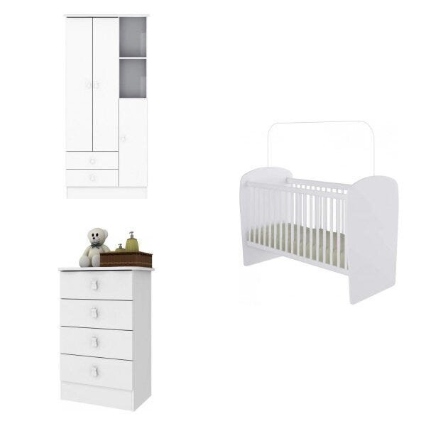Encontraproduto.com.br - Quarto de Bebê Completo Pimpolho com Guarda Roupa 3 Portas, Cômoda e Berço Espresso Móveis Branco