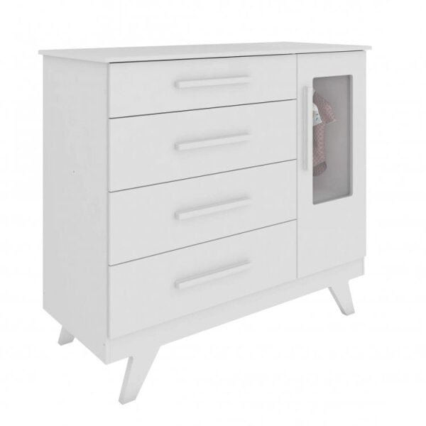 Encontraproduto.com.br - Quarto de Bebê com Berço Cômoda com Janela e 2 Nichos 100% MDF Retrô Kakau Espresso Móveis Branco