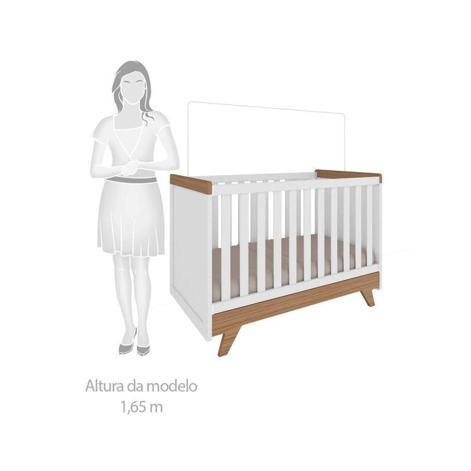 Encontraproduto.com.br - Quarto de Bebê com Berço 2 em 1 e Cômoda 100% MDF Retrô Kakau Espresso Móveis Branco Brilho/Carvalho