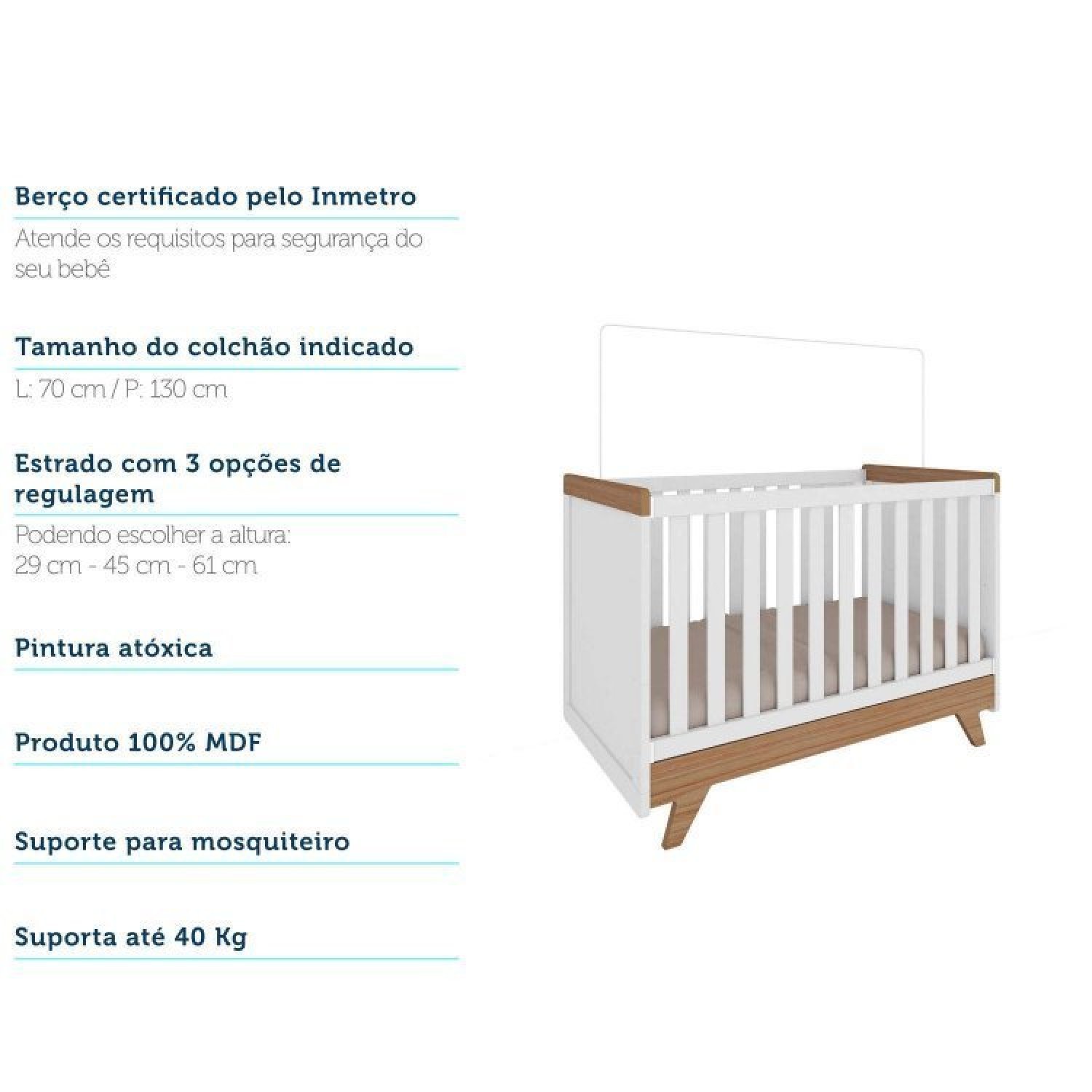 Encontraproduto.com.br - Quarto de Bebê com Berço 2 em 1 e Cômoda 100% MDF Retrô Kakau Espresso Móveis Branco Brilho/Carvalho