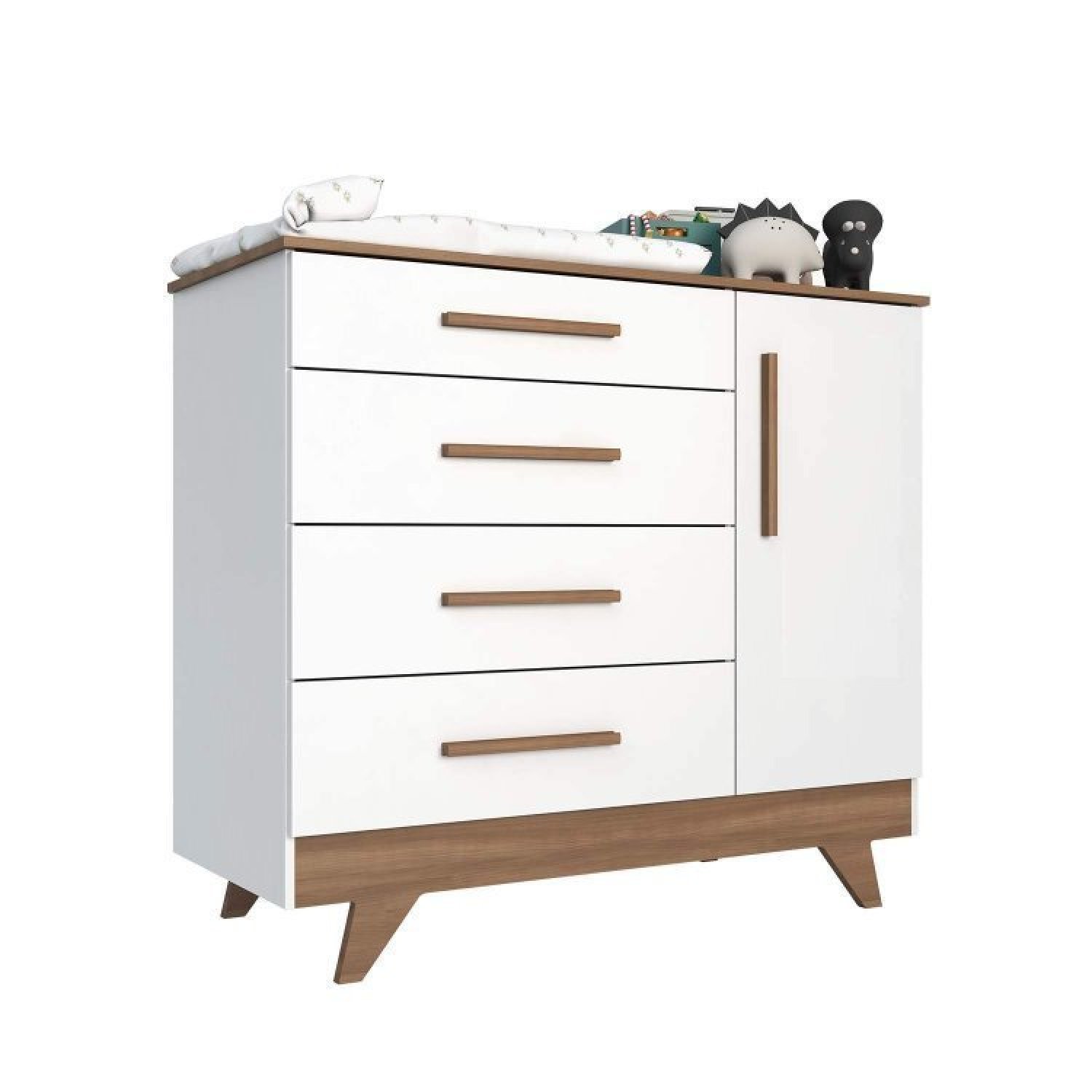 Encontraproduto.com.br - Quarto de Bebê com Berço 2 em 1 e Cômoda 100% MDF Retrô Kakau Espresso Móveis Branco Brilho/Carvalho