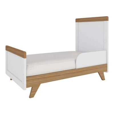 Encontraproduto.com.br - Quarto de Bebê com Berço 2 em 1 e Cômoda 100% MDF Retrô Kakau Espresso Móveis Branco Brilho/Carvalho