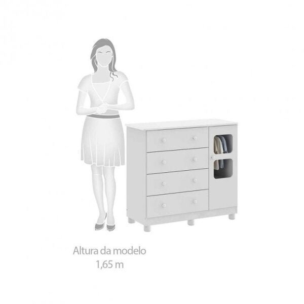 Encontraproduto.com.br - Quarto de Bebê com Berço Cômoda com Janela e Prateleira 100% MDF Uli Móveis Peroba Branco Brilho