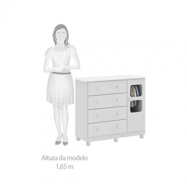 Encontraproduto.com.br - Quarto de Bebê com Cômoda 1 Porta com Janela e Berço 100% MDF Uli Móveis Peroba Branco Brilho