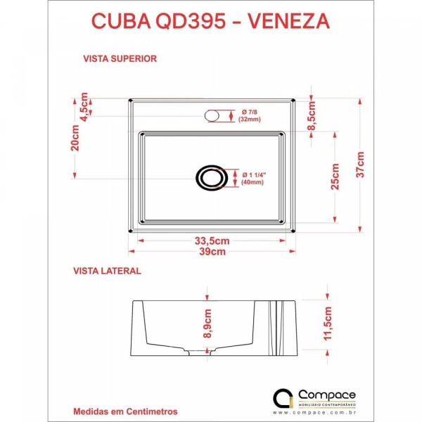 Encontraproduto.com.br - Kit Cuba Q395 Com Torneira Luxo 1195 Metal E Válvula 1 Pol. E Sifão Pvc E Flexível Compace Bege
