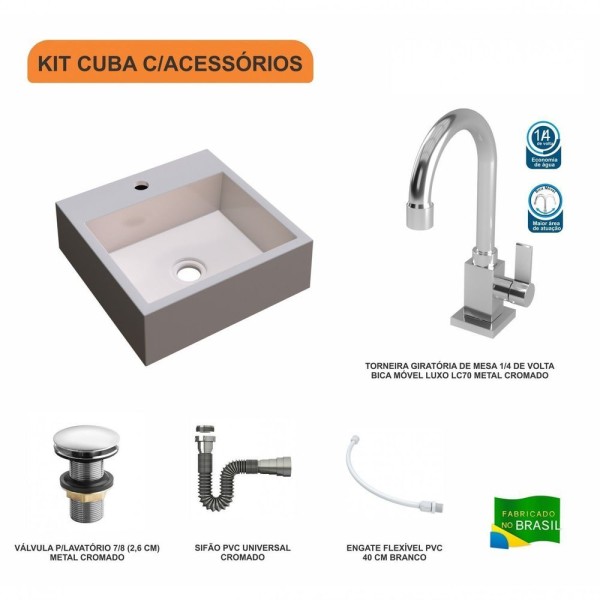 Encontraproduto.com.br - Kit Cuba Com Torneira Luxo 1195 Metal E Válvula Click 1 Pol. E Sifão Cromado E Flexível Bege