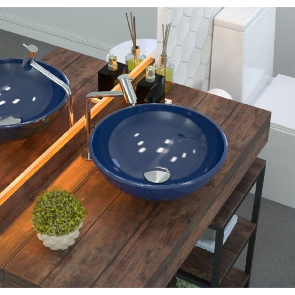 Encontraproduto.com.br - Kit Cuba R35 Com Torneira Link 1062 Metal e Válvula e Meia e Sifão Cromado e Flexível Azul