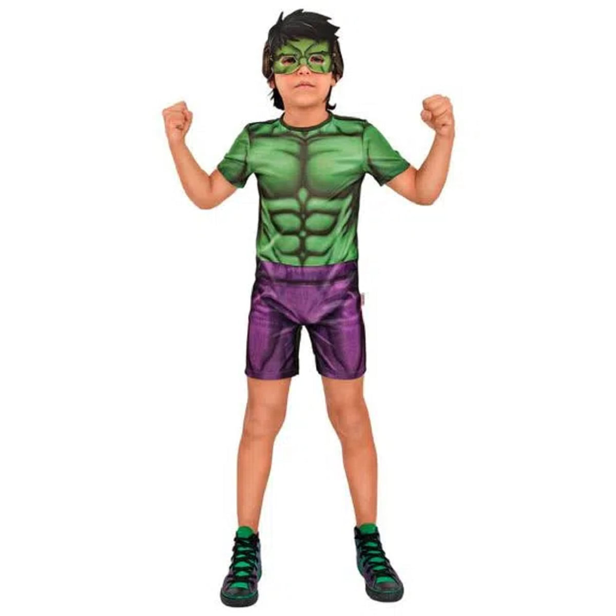 Fantasia Roupa Hulk Infantil Macacão Curto Tamanho de 3 a 12 Anos