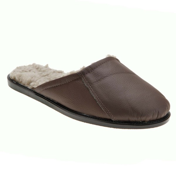Chinelo de Couro em Lã Marrom N42 RF 600