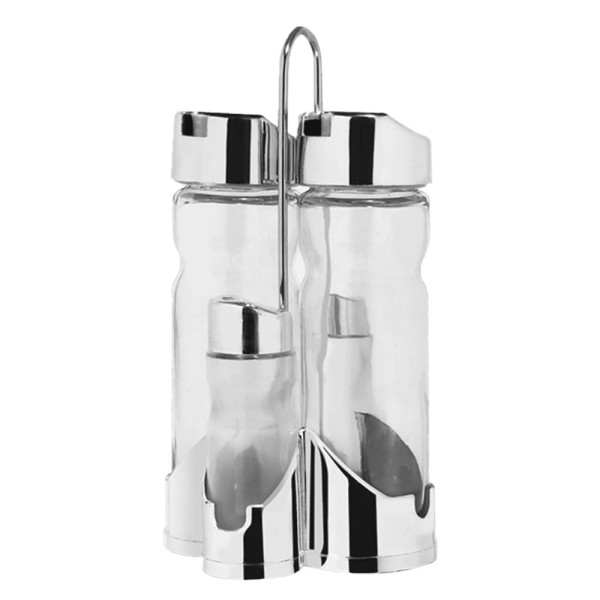 Encontraproduto.com.br - Galheteiro de Vidro com Suporte de Plástico 4 Peças Útil Bazar RF765
