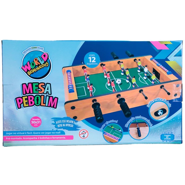Encontraproduto.com.br - Mesa Pebolim Portátil World Brinquedos 10x31x50cm RF2984