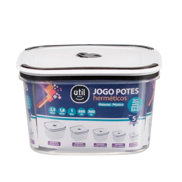 Encontraproduto.com.br - Jogo de Potes Hermético Plástico 5 peças Útil Bazar RF3123