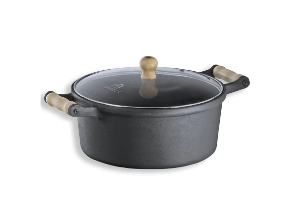 Encontraproduto.com.br - Caçarola Alça Madeira Tampa Vidro 3,2 Litros 22cm