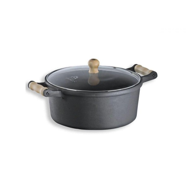 Encontraproduto.com.br - Caçarola Alça Madeira Tampa Vidro 3,2 Litros 22cm