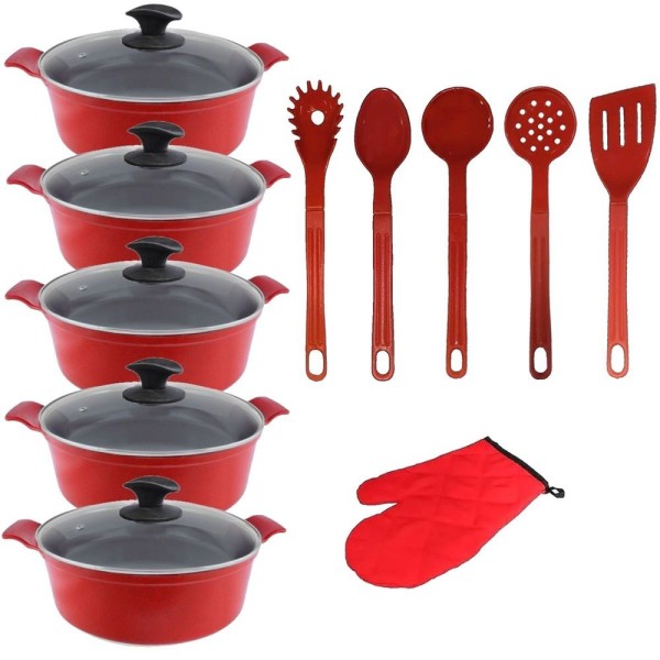 Encontraproduto.com.br - Jogo De Panelas Vermelha Titanium Talher Vermelho Aal 16a24
