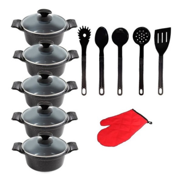 Encontraproduto.com.br - Jogo Panelas Preto Liso Cerâmica Talher Javali Aal 16 A 24cm