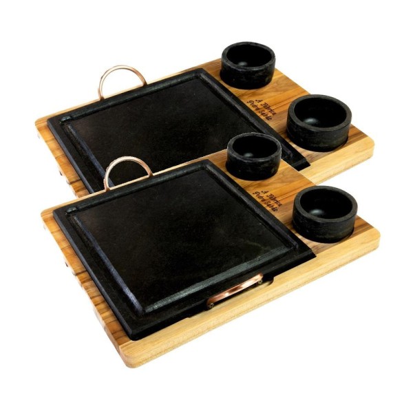 Encontraproduto.com.br - Kit 2 Grelha 04 Molheiras Em Pedra Sabão E Suporte P 20x20cm