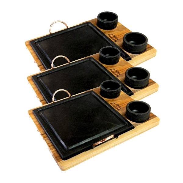 Encontraproduto.com.br - Kit 3 Grelha 06 Molheiras Em Pedra Sabão E Suporte P 20x20cm