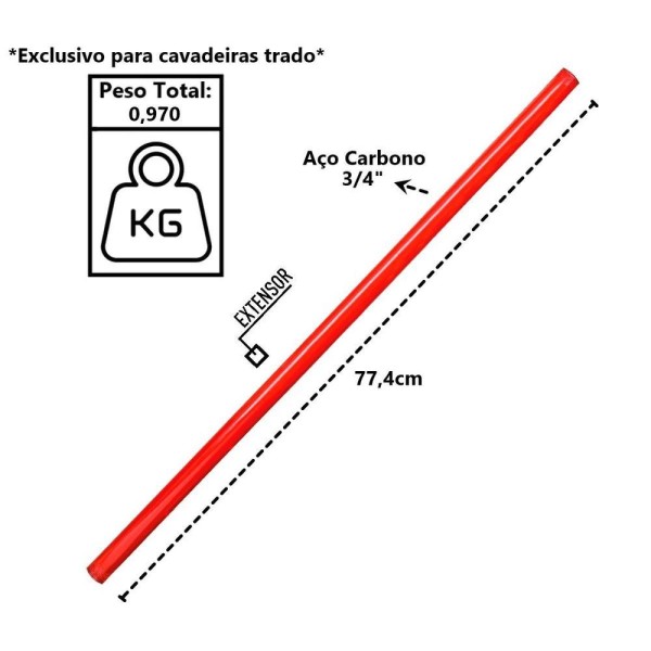 Encontraproduto.com.br - Kit Cavadeira Trado 10pol Cabo Aço Carbono E 03 Extensor