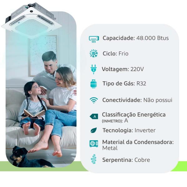 Encontraproduto.com.br - Ar Condicionado Split Cassete Inverter Elgin Plus 48000 BTU/h Frio Monofásico 45KDFE48C2CA – 220 Volts