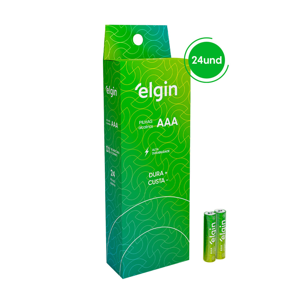 24 Pilhas Baterias AAA Elgin 3A Palito Alcalina 1 Tubo