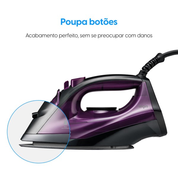 Encontraproduto.com.br - Ferro Vapor Easy Pass Capacidade 200ml 5 Temperaturas Elgin Roxo 220V