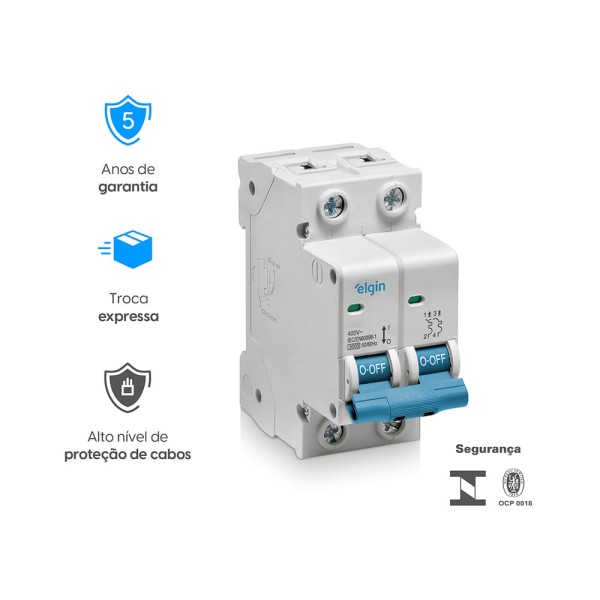 Encontraproduto.com.br - Mini Disjuntor Bipolar 63A Elgin