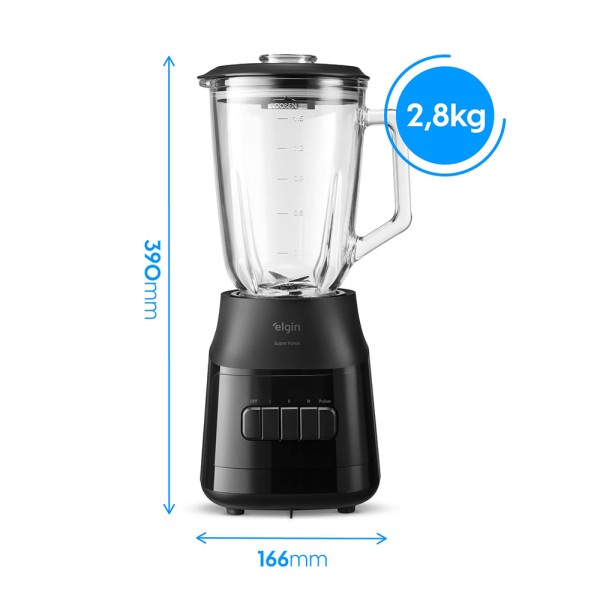 Encontraproduto.com.br - Liquidificador Super Force Elgin 1,9L 900W 220V - Preto e Jarra de Vidro