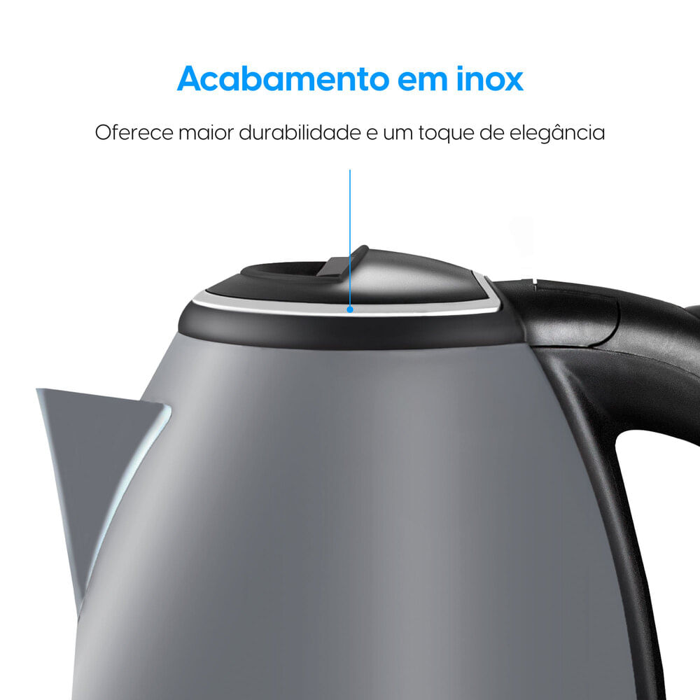 Encontraproduto.com.br - Chaleira Elétrica 127V Elgin Lunar Garrafa Jarra 1,8L Sem Fio com Desligamento Automático Cinza